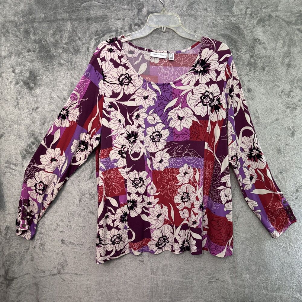 susan graver top 1x pink purple pullover top stretch blouse